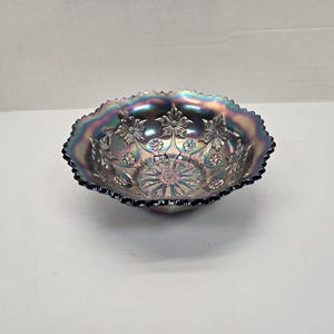 Fenton Little flowers Cobalt blue carnival glass bowl 9&quot; MINT