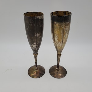 Pair of International silver plated champagne glasses wine goblets