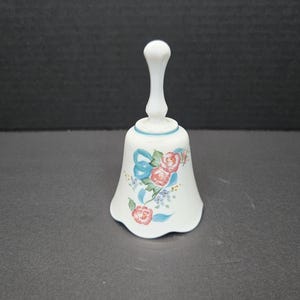Fenton white hand painted flowers pink blue mini bell Hand signed