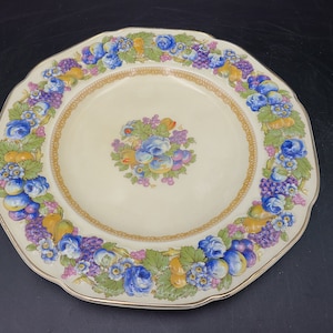 Crown Ducal Florentine Floral Fruits Embossed edge  salad plate 8 3/4"