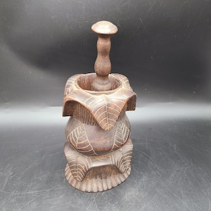 Antique Hand carved Mortar Pestle hard wood very ornate and nice