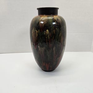 Vintage swirl colors hand made pottery vase marked made in vermont 10&quot;