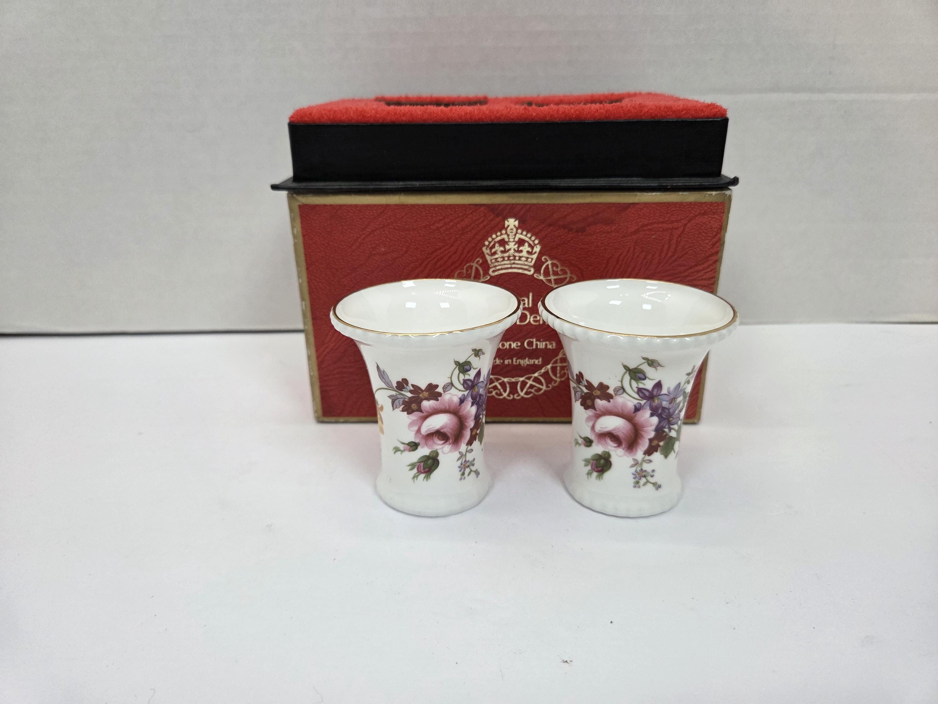 Pair of Royal Crown Derby 'derby Posies Toothpick Holders Small