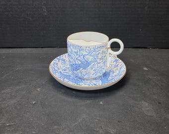 Very rare Royal drown derby Early mark Mustache tea cup and saucer MINT peacock blue pattern