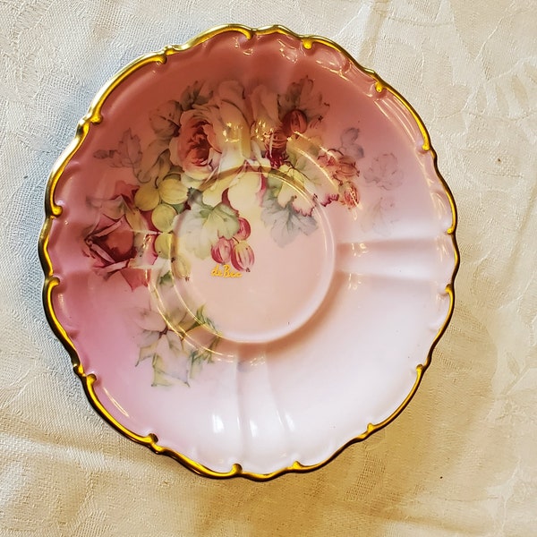 Imperial china bavaria pink Rose saucer signed De Bec very nice saucers only