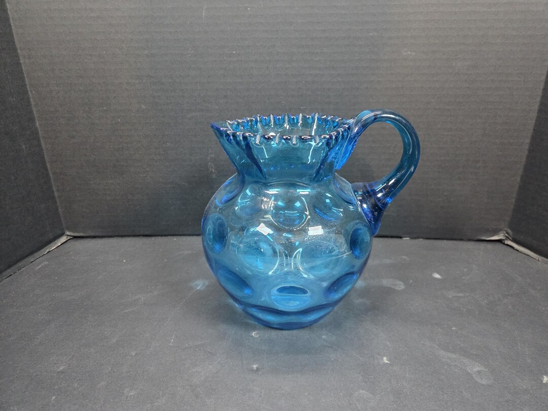 Fenton Blue Coin Dot Ruffled Edge Pitcher 64oz Size MINT - Etsy