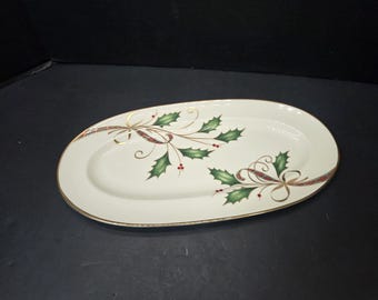 Lenox Holiday Nouveau 14 1/4" Sandwichschaal serveerblad gouden rand hulstbes