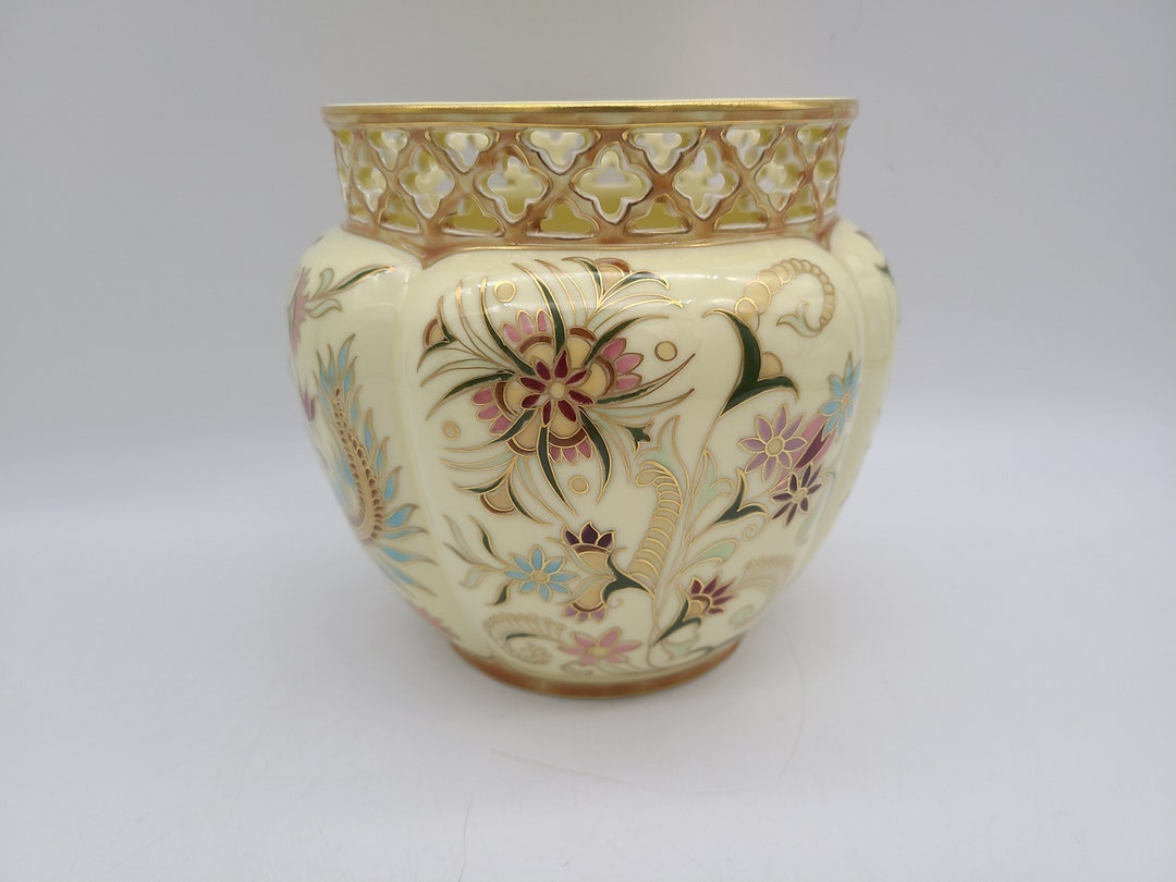 Antique Zsolnay Cachepot Reticulated Planter/vase Signed Etsy