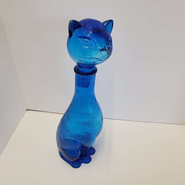 Very nice Blue Empoli Cat Decanter 14 1/2 inches tall Wine decanter