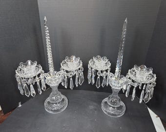 Pair of Waterford Crystal 24 prism candelabra sets 20" tall Perfect condition 48 prism total