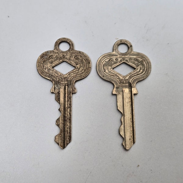 Lot of 2 antique rare Russwin keys Diamond hole with dragons