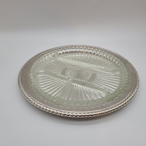 Nice Fancy Silver plated International silver 4 part divided serving try w/ glass insert