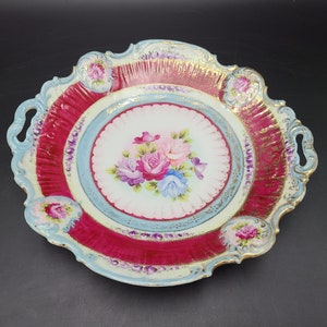 Antigo patê japonês assinado com rosa floral com padrão elevado pintado à mão