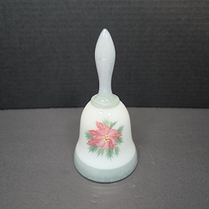 Fenton 1992 Christmas poinsettia hand painted Bell JK Spindler Hand signed