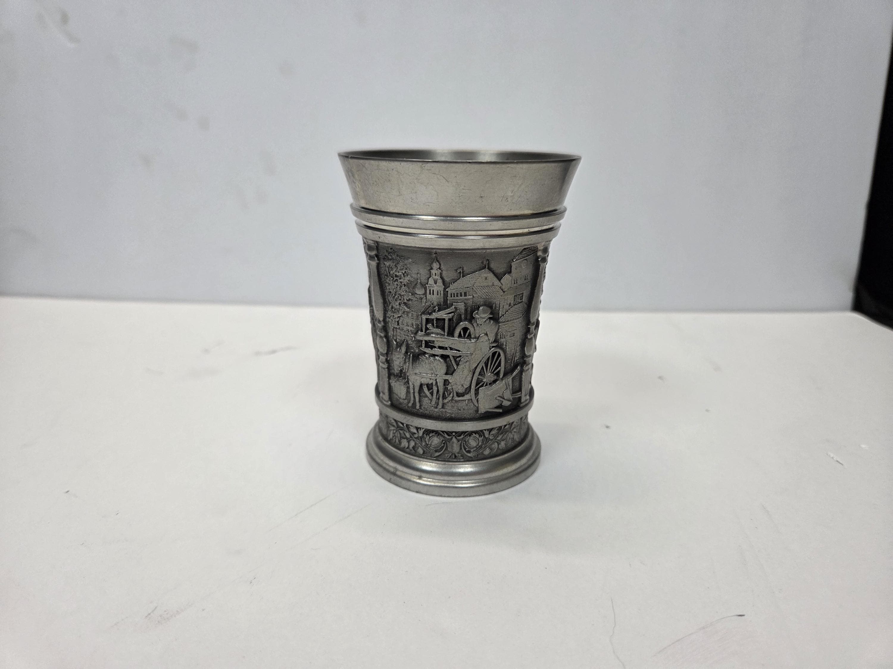 SKS Designビアマグ ピューター製 95％ Vintage Set Of 2--SKS Zinn 95% Pewter Lidded Mini Beer Stein