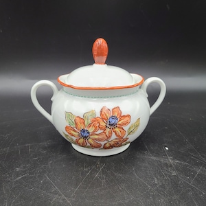 Antique H.Petersen arzberg germany Hand painted sugar bowl w/ cover Very nice