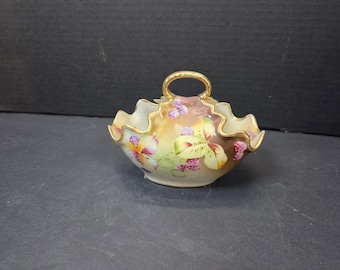 Cesto/prato antigo Nippon pintado à mão com estampa de uvas/frutas vermelhas, 15 cm (6 polegadas)
