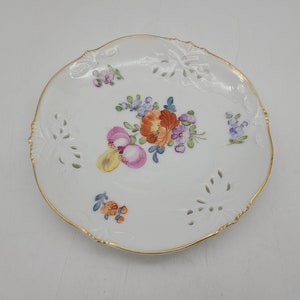 Antique nymphenburg bouquet floral reticulated small dish 6&quot;
