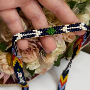 Vintage Handmade Glass seed bead work Flapper Sautoir Necklace with Thunder Bird & Arrows Motifs Orange Yellow Blue Seed Bead Navajo Style image 9