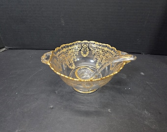 Bol de mayonesa Cambridge Valencia Gold antiguo y RARO con cuchara a juego, IMPECABLE