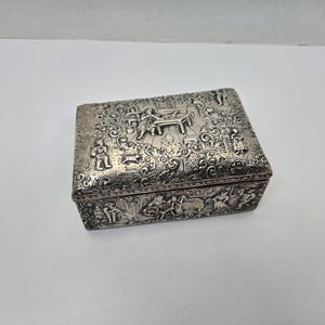 Antique silver plate Repousse  hand hammered ornate scene Dutch cigarette or table box