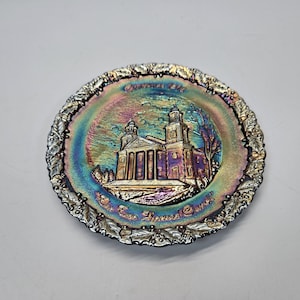 Fenton Christmas in America Carnival glass plate No.3 1972 The Two horned church