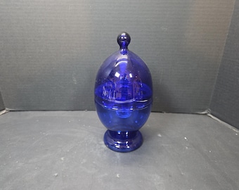 Cobalt blue Egg shaped tantalus liquor decanter set w/ 6  glasses