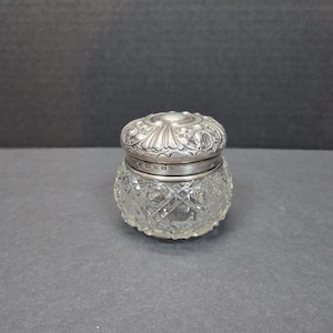 Antique cut crystal Sterling cap powder jar or trinket box very nice 3 1/4"