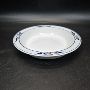 Dansk Bistro Maribo blue white w/ red berries 8" Rimmed soup bowl