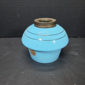 RARE Antique  Portieux Vallerysthal Blue opaline striped oil lamp base reservoir