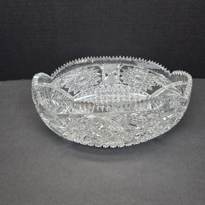 Very rare American Brilliant Cut ABP Crystal oval bowl Very ornate cut very sharp saw tooth pattern 10 1/2 x 6