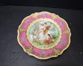 RARO piatto con scena classica di Oscar & Edgar Gutherz, Royal Vienna Austria, con cherubini, dipinto a mano, 24 cm (9 1/2").