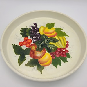 Vintage Hand painted metal tray with Fruits 13 x 1 1/2"