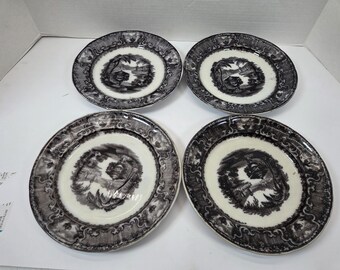 Juego de 4 raros jarrones Mulberry Washington Podmore Walker de 9" Platos para la cena, década de 1840-1850