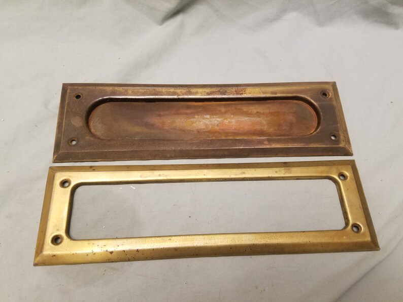 Lot Of 2 Antique Brass Door Mail Letter Slots One With Spring Etsy