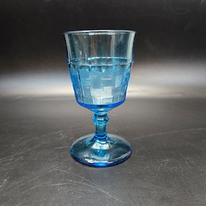 Antique EAPG blue goblet basket weave pattern Great shape