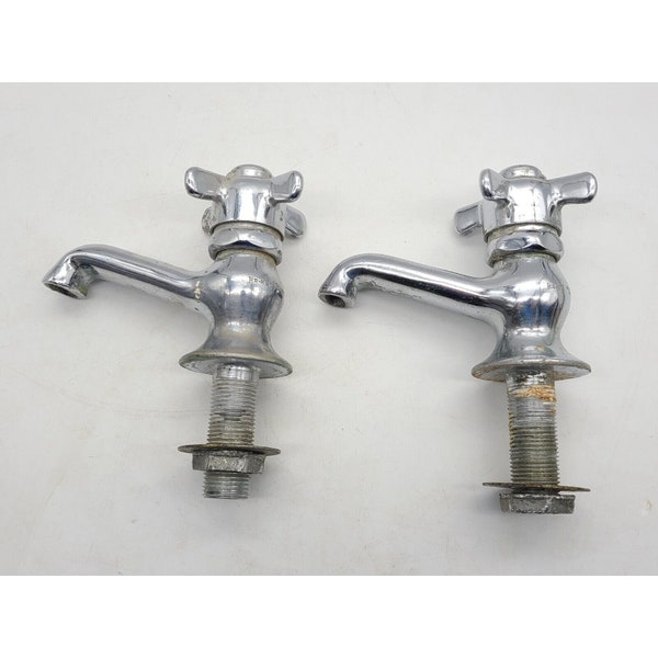 Pair of antique nickel plated brass Faucets, bathroom/tub Re nu standard