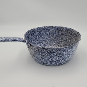 Antique Enamelware granite ware dark blue and white Sauce pan 10&quot; Large