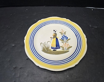 Antique Henriot Quimper  8" salad plate scalloped edges rare