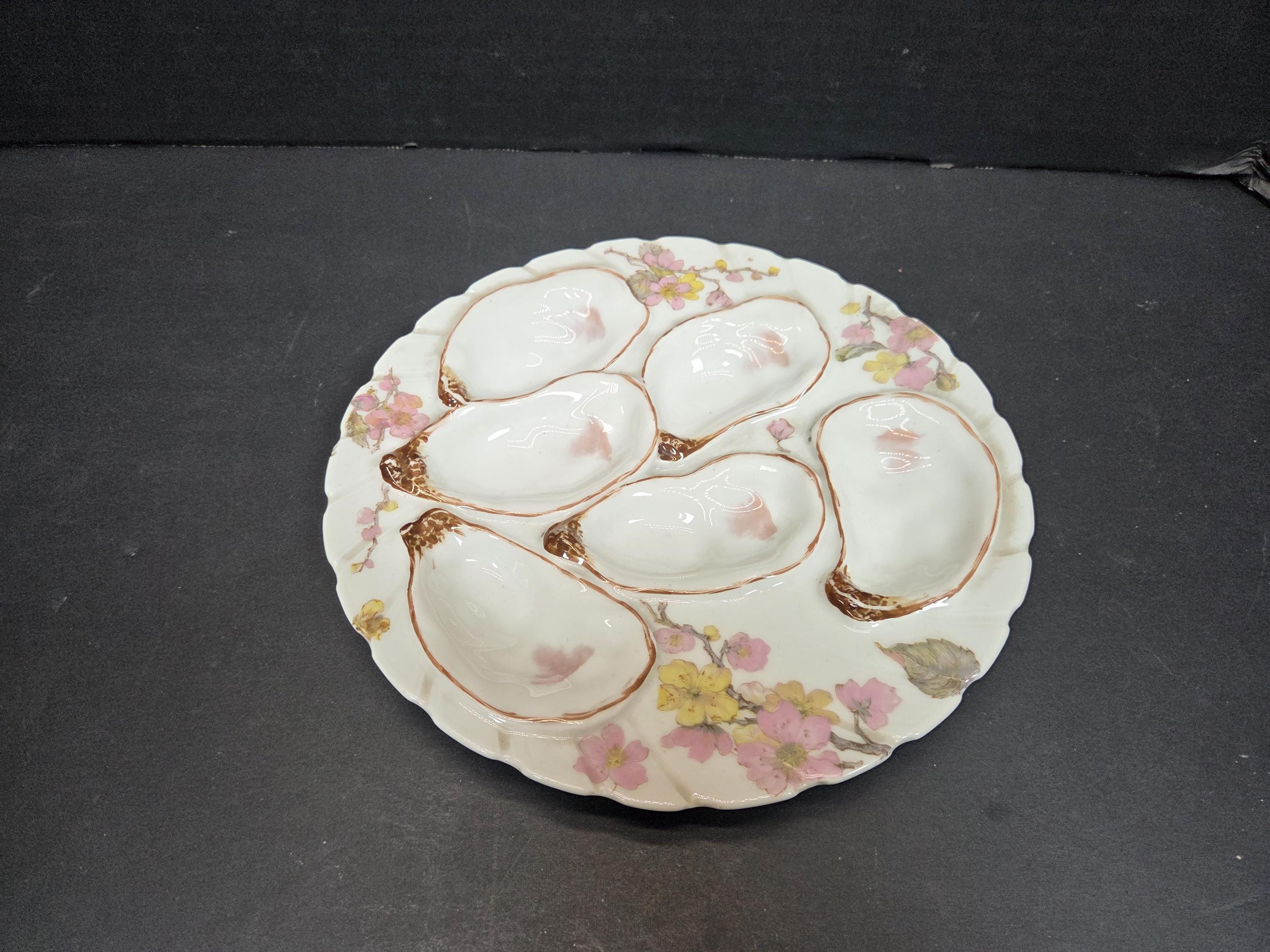 Lot De 2 Assiettes à Huîtres En Porcelaine De Limoges Lorioux Foecy – Vintage, Blanc, Diamètre 22.5 Cm