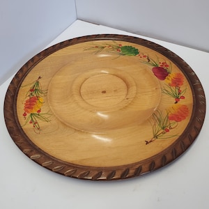 Nice hand made wood platter hand painted table centerpiece