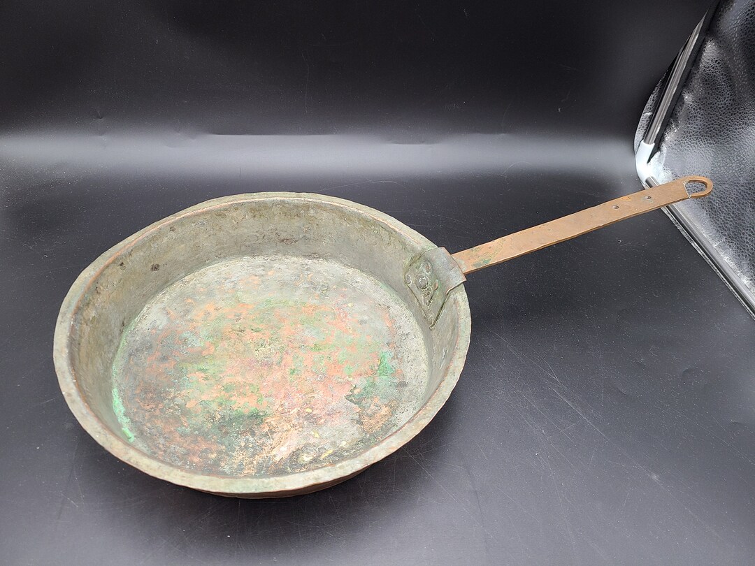 RARE Vintage Antique Primitive Large Copper Cooking Pan With Handle ...