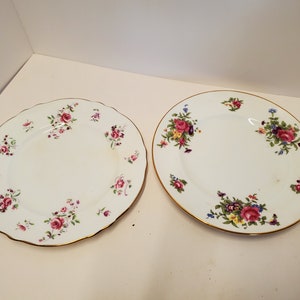Pair of antique Crown china salad/luncheon plates 8 1/2&quot; Floral pattern