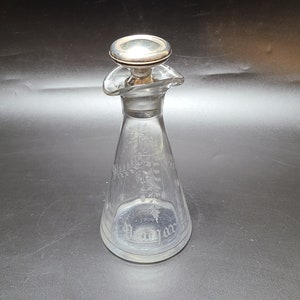 Antique Oil Vinegar cruet Fancy etched glass Sterling capped stopper Very nice