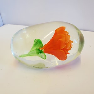Very nice orange flower paperweight 5 inches long