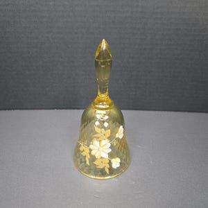 Fenton Yellow bell hand painted yellow white flowers Signed Donna R
