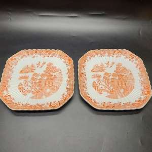 Paar antike Copeland Spode Flying Phoenix Vogel rotes Quadrat Teller überbacken 9 1/2 &quot;