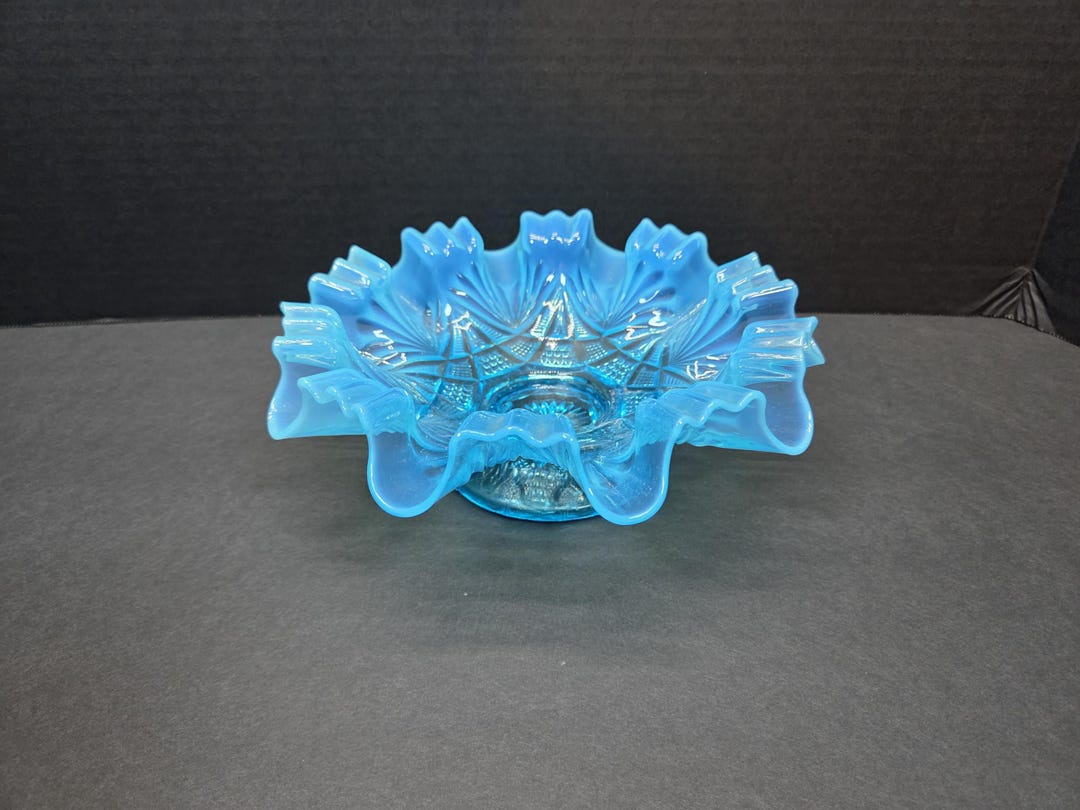 Vintage Opalescent Blue Ruffled Edge Bowl Dugan Glass? - Etsy