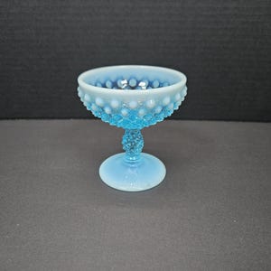 Fenton Blue Opalescent Champagne glass Sherbet Hobnail