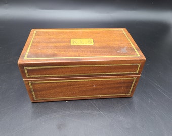 Antique mahogany brass inlaid box initialed MLS